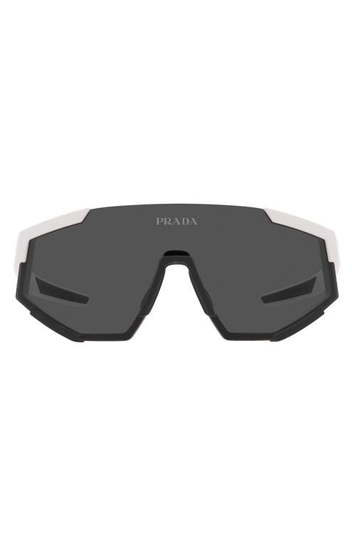 Prada Linea Rossa 157mm Shield Sunglasses in White Rubber/Dark Grey at Nordstrom
