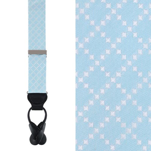 Trafalgar Rowan Geometric Pattern Silk Button End Suspenders In Blue