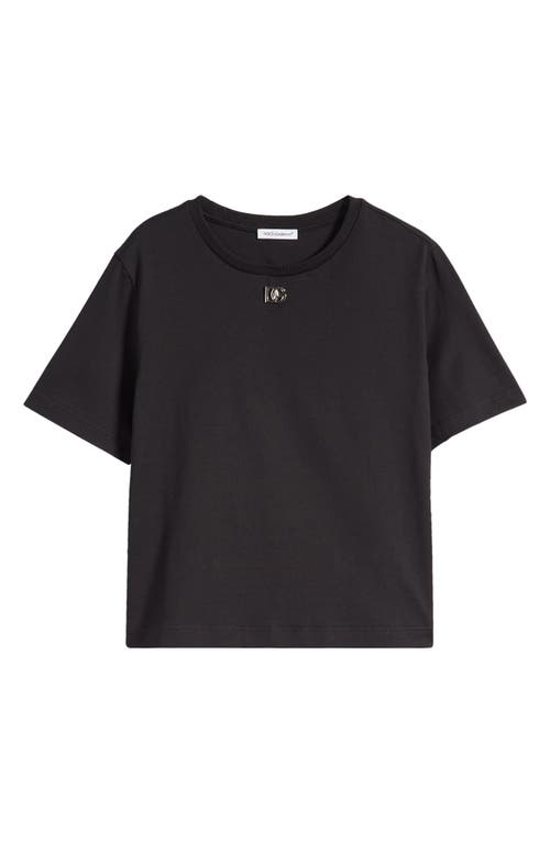 Shop Dolce & Gabbana Dolce&gabbana Kids' Logo Hardware Cotton T-shirt In Black/logo Plaque