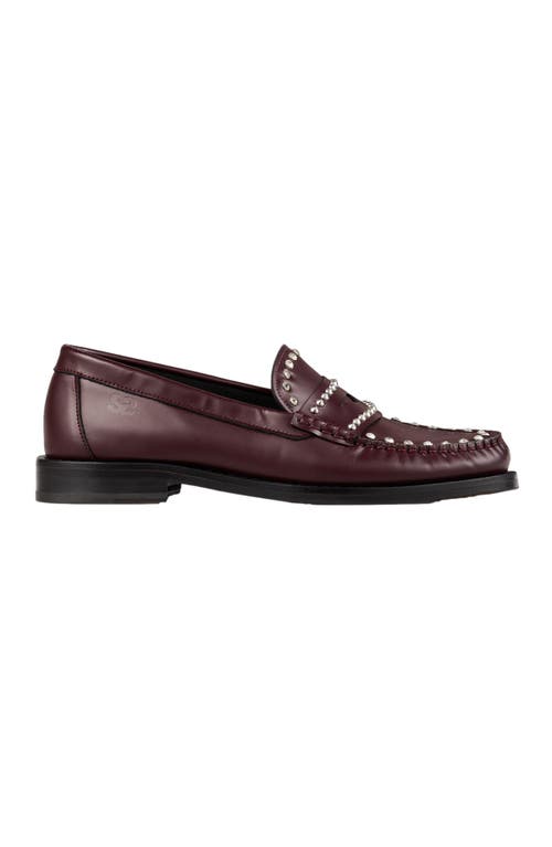 Shop Sandro Rhinestone Studded Leather Loafers In Bordeaux