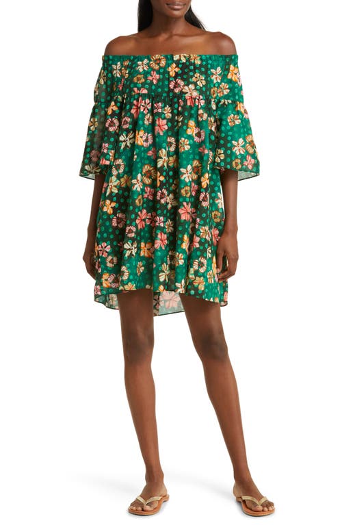 Ulla Johnson Gallia Floral Off the Shoulder Cover-Up Dress in Veridian at Nordstrom, Size Small