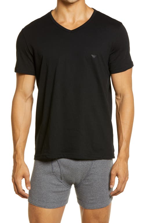 Emporio Armani 3-pack Cotton V-neck T-shirts In Black/black/black