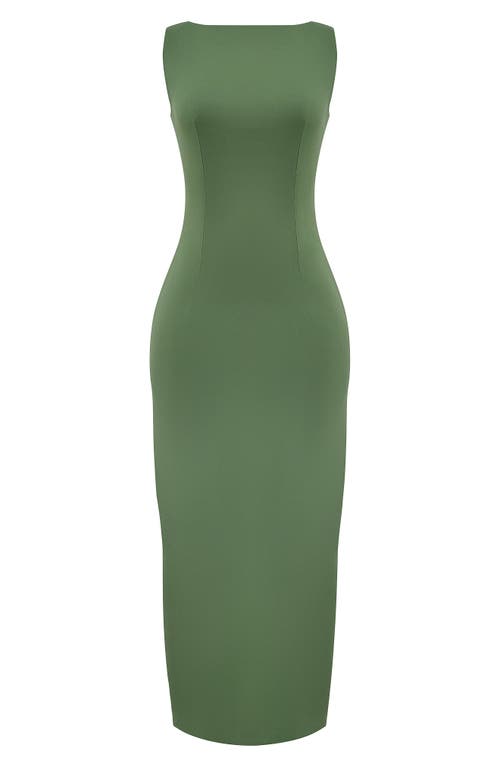 Shop House Of Cb Filomena Side Slit Matte Jersey Gown In Dill