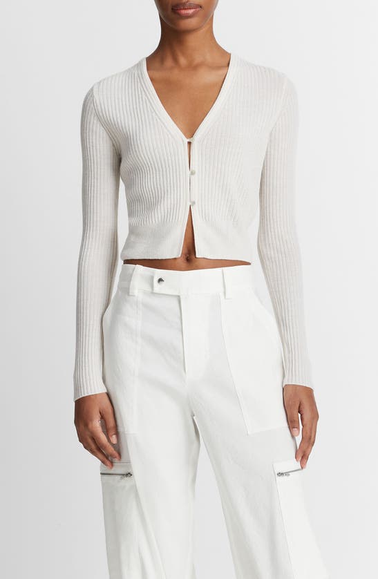 Shop Vince Shrunken Cashmere & Silk Cardigan In Off White