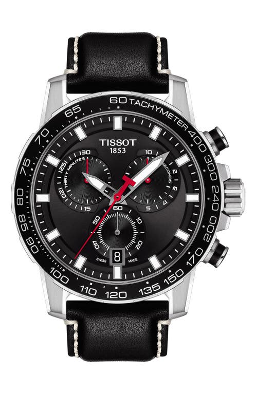 Tissot Supersport Chronograph Leather Strap Watch, 45.5mm In Black/silver