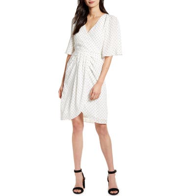 Cupcakes And Cashmere Estrella Dot Print Crinkle Chiffon Dress, Ivory