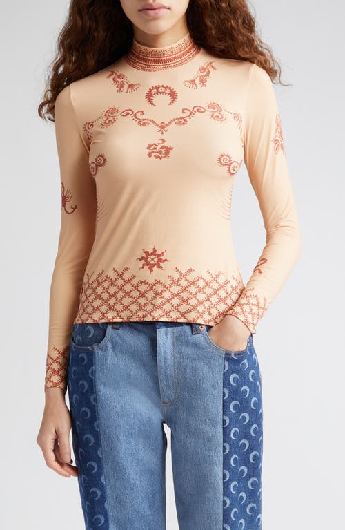 Henna Print Second Skin Knit Top in Pink