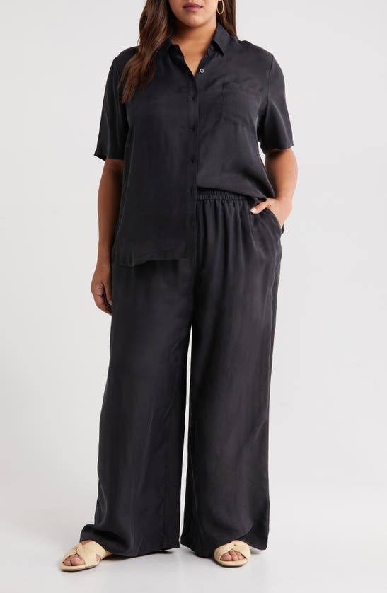 Nordstrom One Pocket Short Sleeve Button-up Shirt In Black