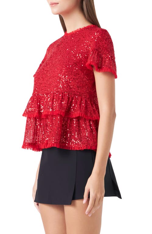 Shop Endless Rose Sequin Babydoll Top In Red