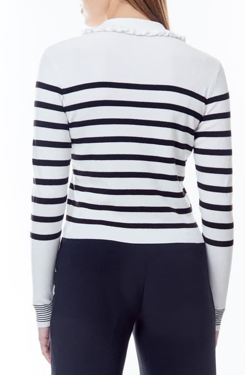By Design Adrian Stripe Ruffle Collar Crop Cardigan In Gardenia/black