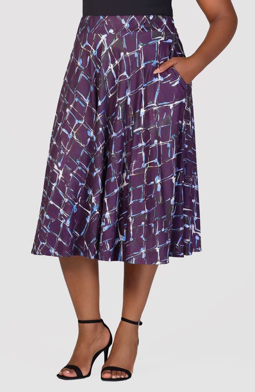 Shop 24seven Comfort Apparel Abstract Print Midi Skirt In Purple Multi