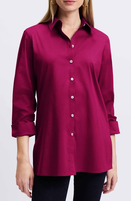 Shop Foxcroft Evelyn Three-quarter Sleeve Button-up Shirt In Sangria