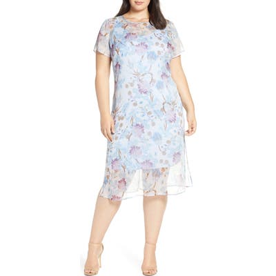 Plus Size Vince Camuto Poetic Blooms Overlay Midi Dress, Green