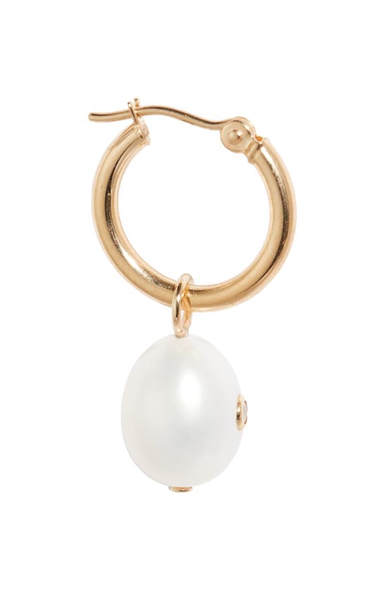 POPPY FINCH POPPY FINCH DIAMOND & FRESHWATER PEARL DROP HOOP EARRINGS