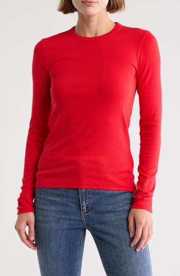 Shop Nordstrom Everyday Stretch Pima Cotton Ribbed T-shirt In Red Chinoise