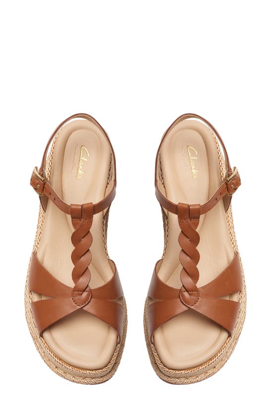 Shop Clarks Kimmei Twisted Ankle Strap Platform Wedge Sandal In Tan Leather