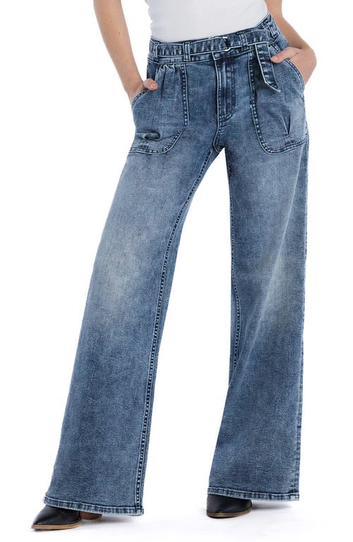 Mighty Belted High Waist Wide Leg Jeans in Blue Stream