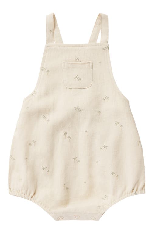 Rylee + Cru Palm Print Linen Blend Crossback Bubble Romper In White