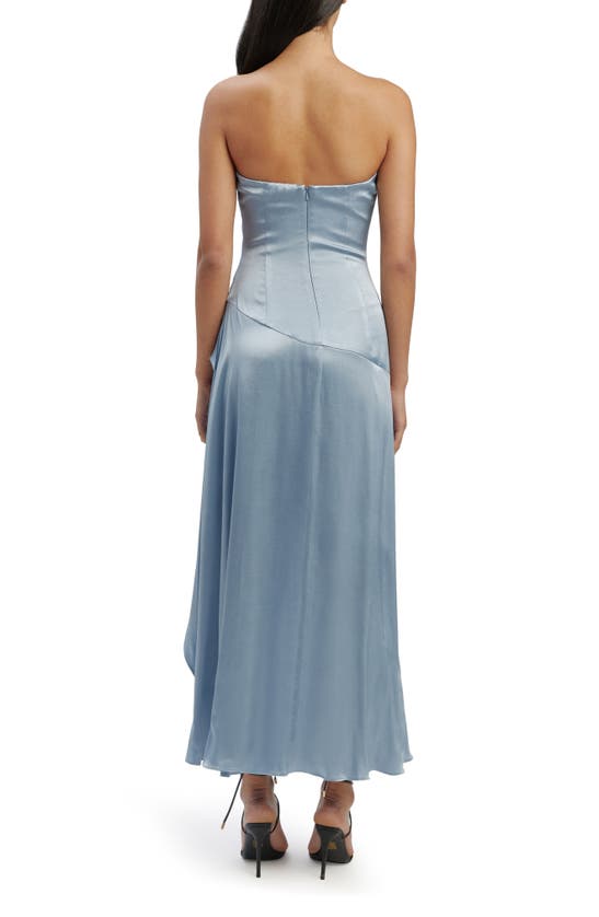 Shop Bardot Lorenza Strapless Asymmetric Hem Satin Cocktail Dress In Dusty Blue
