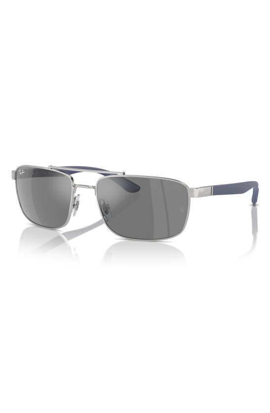 Ray Ban 60mm Rectangular Sunglasses In Silver