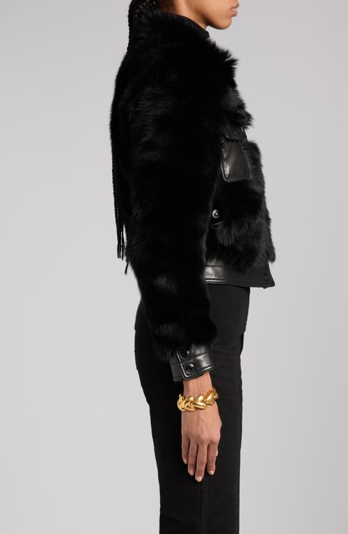 Tom Ford Genuine Shearling & Leather Crop Jacket In Lb999 Black
