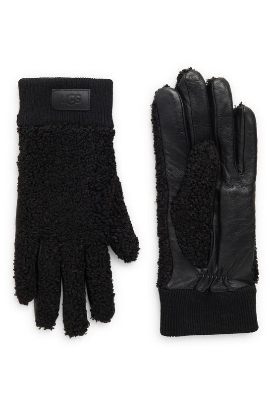 Ugg Faux Shearling & Leather Gloves In Black