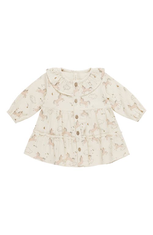 Quincy Mae Ruffle Long Sleeve Organic Cotton Dress In Natural