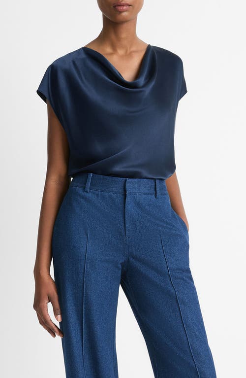 Shop Vince Cowl Neck Silk Blouse In Coastal Blue