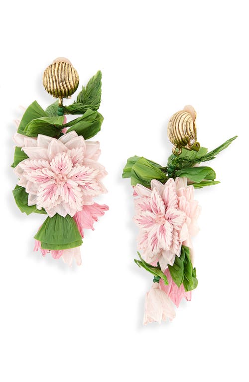 Oscar De La Renta Floral Raffia Clip-on Earrings In Pink