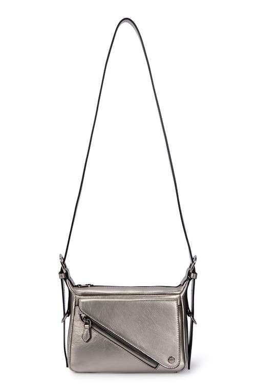 Shop Oryany Moto Leather Crossbody Bag In Pewter