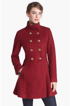 GUESS Fit & Flare Bouclé Military Coat (Online Only) | Nordstrom