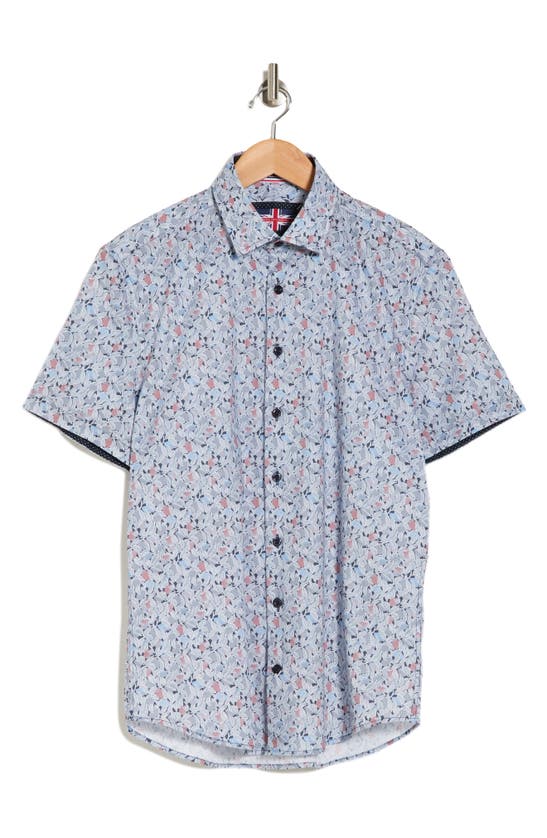 Soul Of London Floral Short Sleeve Stretch Button-up Shirt In Blue