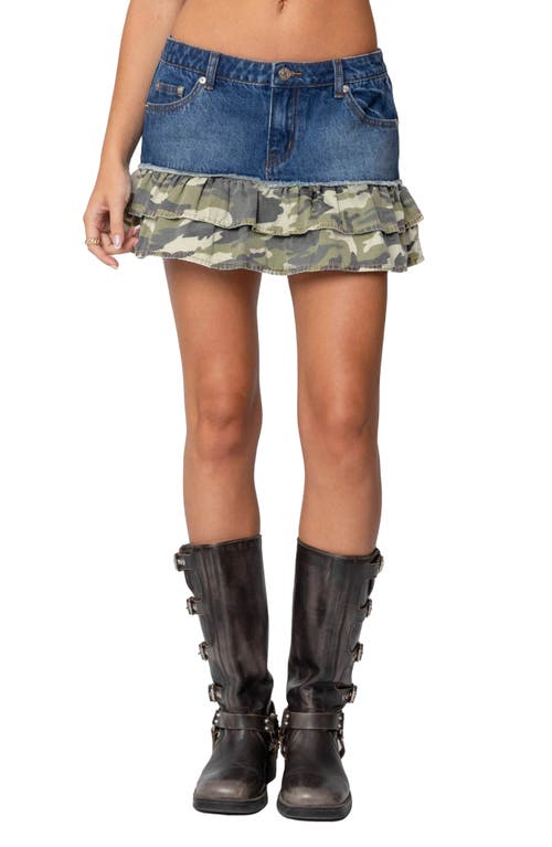 EDIKTED EDIKTED CAMO RUFFLE DENIM MINISKIRT