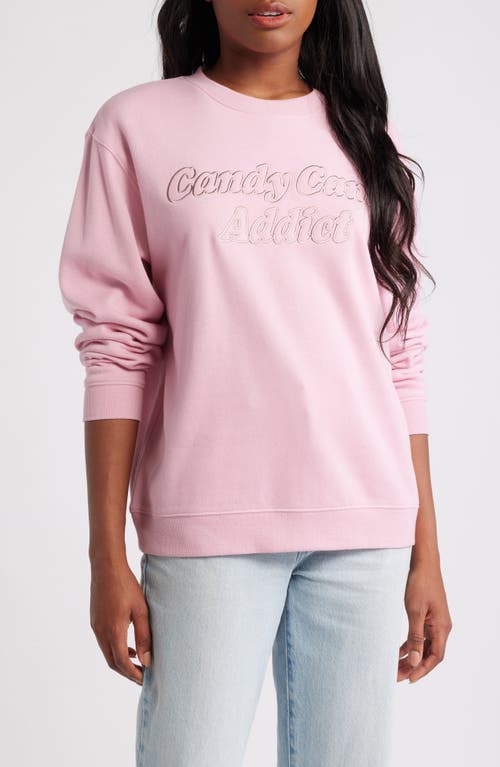 Vinyl Icons Candy Cane Embroidered Graphic Fleece Sweatshirt In Pink