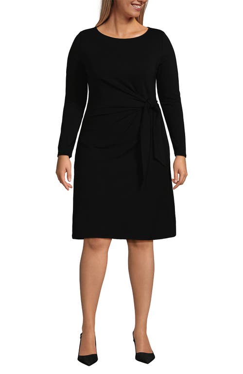 Lands' End Plus Size Boatneck Long Sleeve Tie Waist Dress In Black