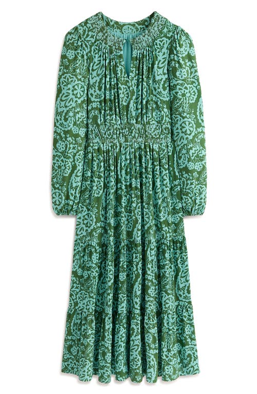 BODEN BODEN PAISLEY LONG SLEEVE SMOCK WAIST MIDI DRESS 