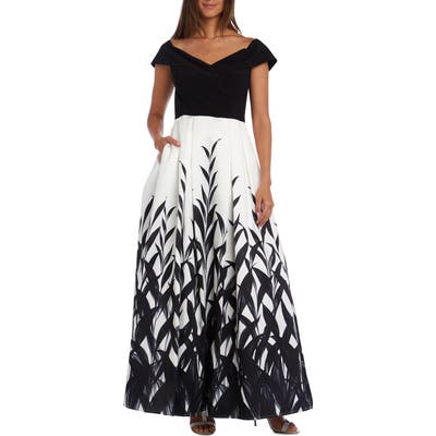 Morgan & Co. Portrait Neck Pleated Ballgown, Black
