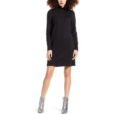 Vero Moda Forest Pleat Collar Long Sleeve Organic Cotton Blend Shift Dress, Black