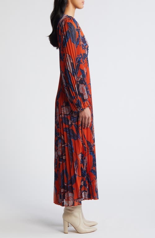 Shop Chelsea28 Floral Print Pleated Long Sleeve Dress In Rust- Blue Lana Floral