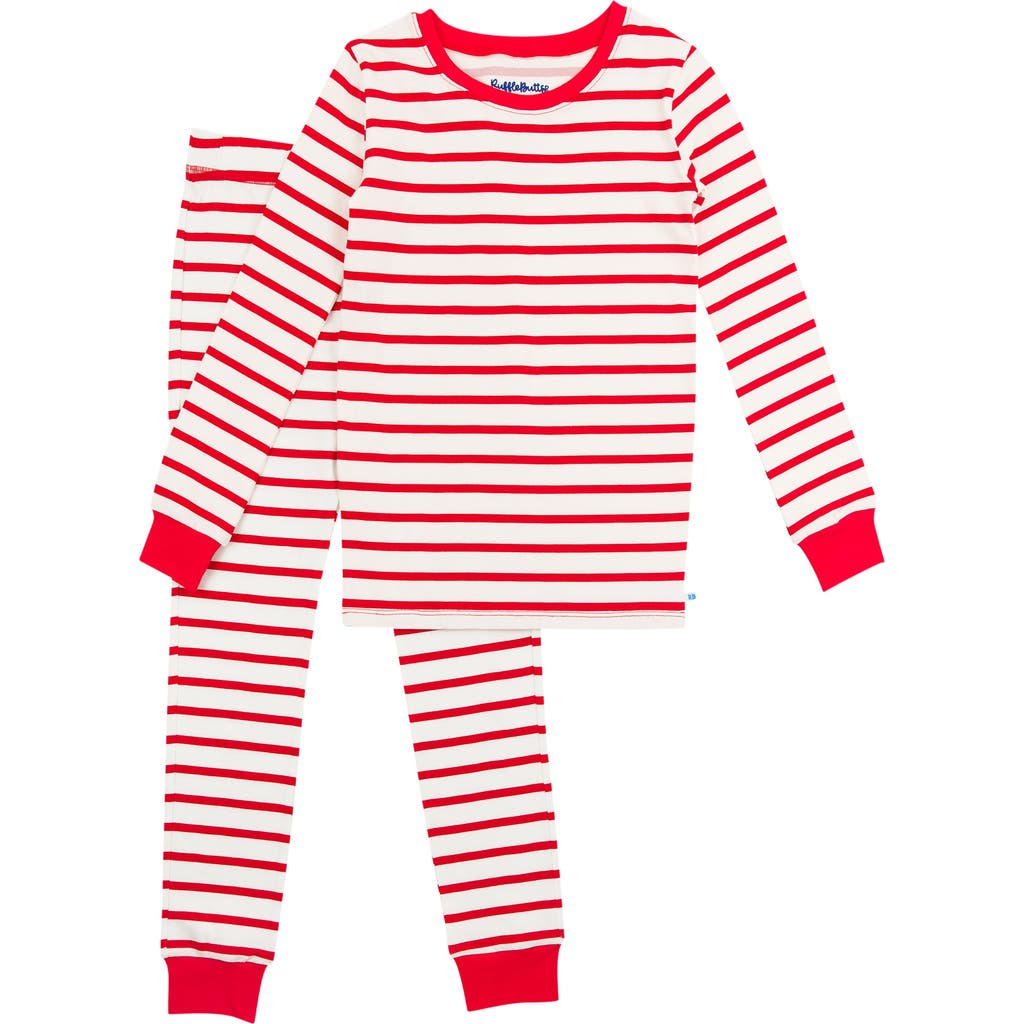 Ruggedbutts Modal Blend Boys Long Sleeve Pajama Set In Red & White Stripe