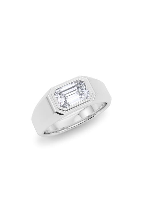 Men's Emerald Cut Lab Created Diamond Signet Ring in 18K White Gold