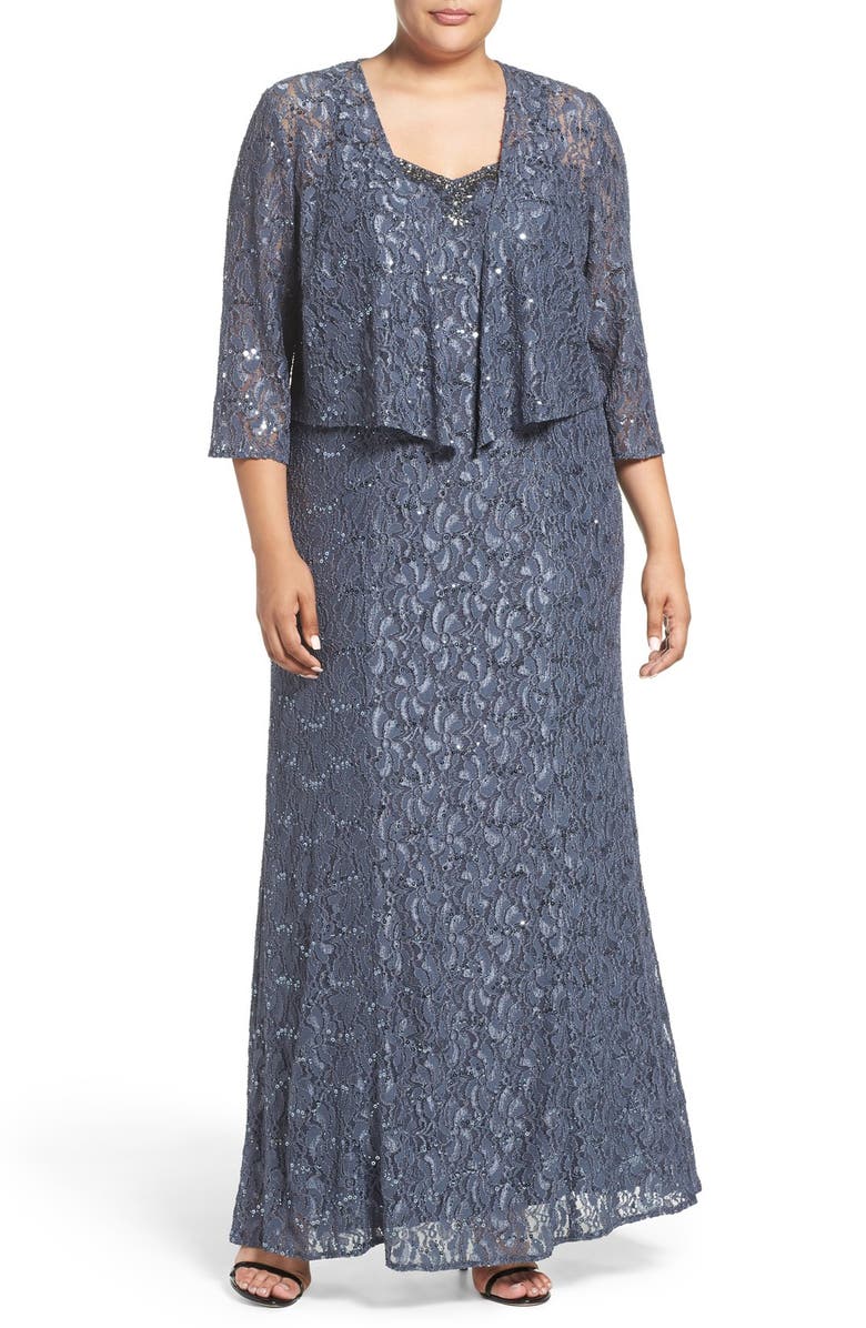 Alex Evenings Beaded Lace A-Line Gown & Jacket (Plus Size) | Nordstrom