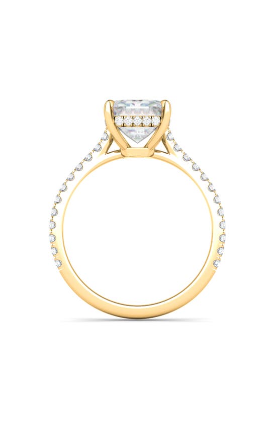 Shop Hautecarat 18k White Gold Emerald Cut Lab Created Diamond Pavé Engagement Ring In 18k Yellow Gold
