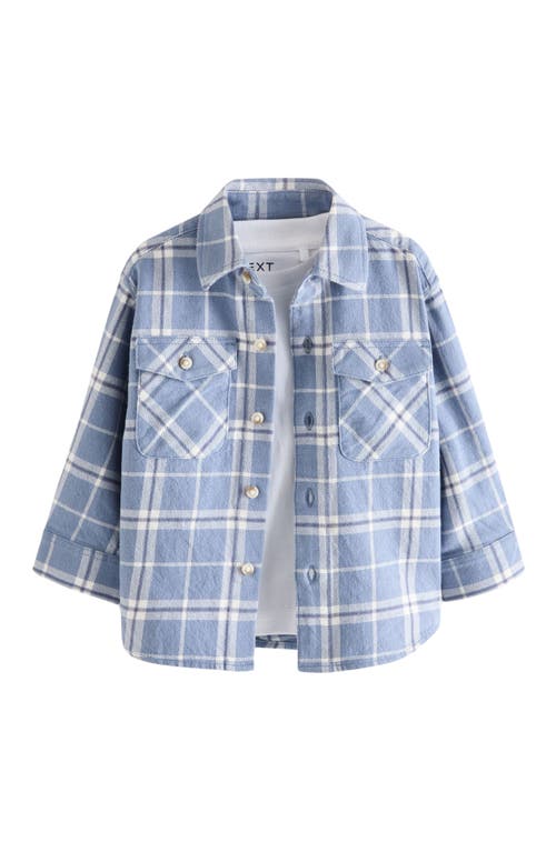 Shop Next Kids' Plaid Cotton Flannel Button-up Overshirt In Blue