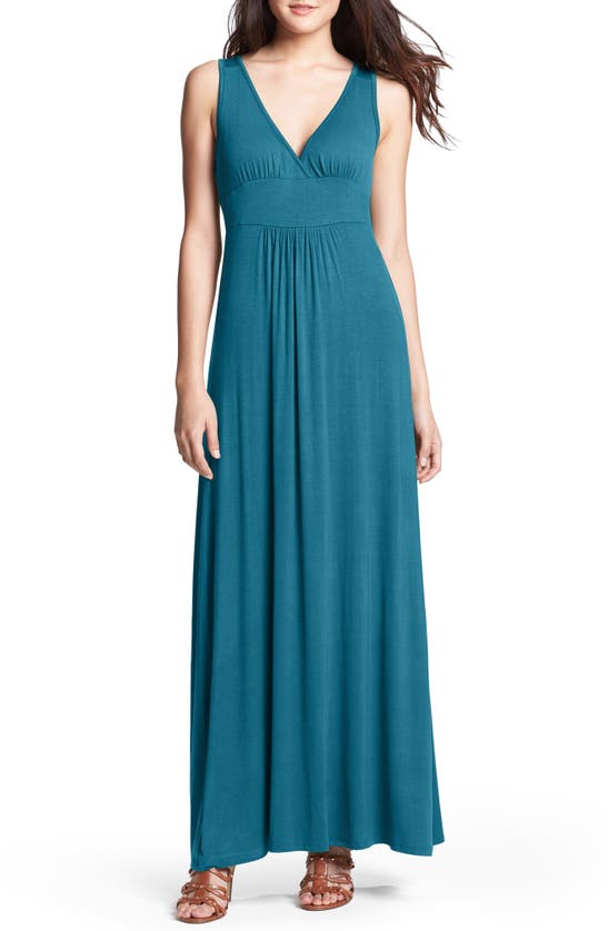 Loveappella V-neck Jersey Maxi Dress In Teal