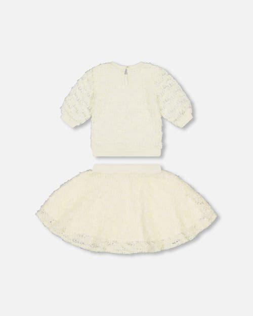 Shop Deux Par Deux Girl's Eyelet Top And Skirt Set Off White