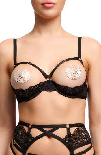 Transparent Lace Open Cup Bra And Panty Set Back With Underwire