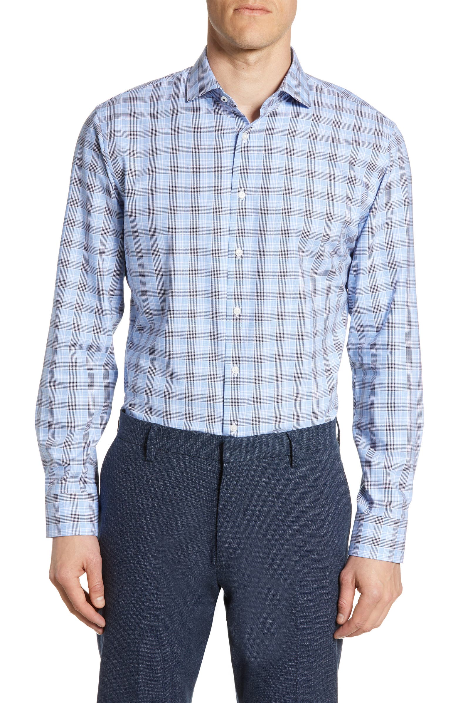 Nordstrom Men's Shop Tech-Smart Trim Fit Stretch Plaid Dress Shirt ...