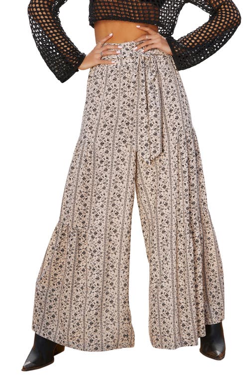 Vici Collection Mystic Wanderer Front Tie Wide Leg Pants In Sand/black