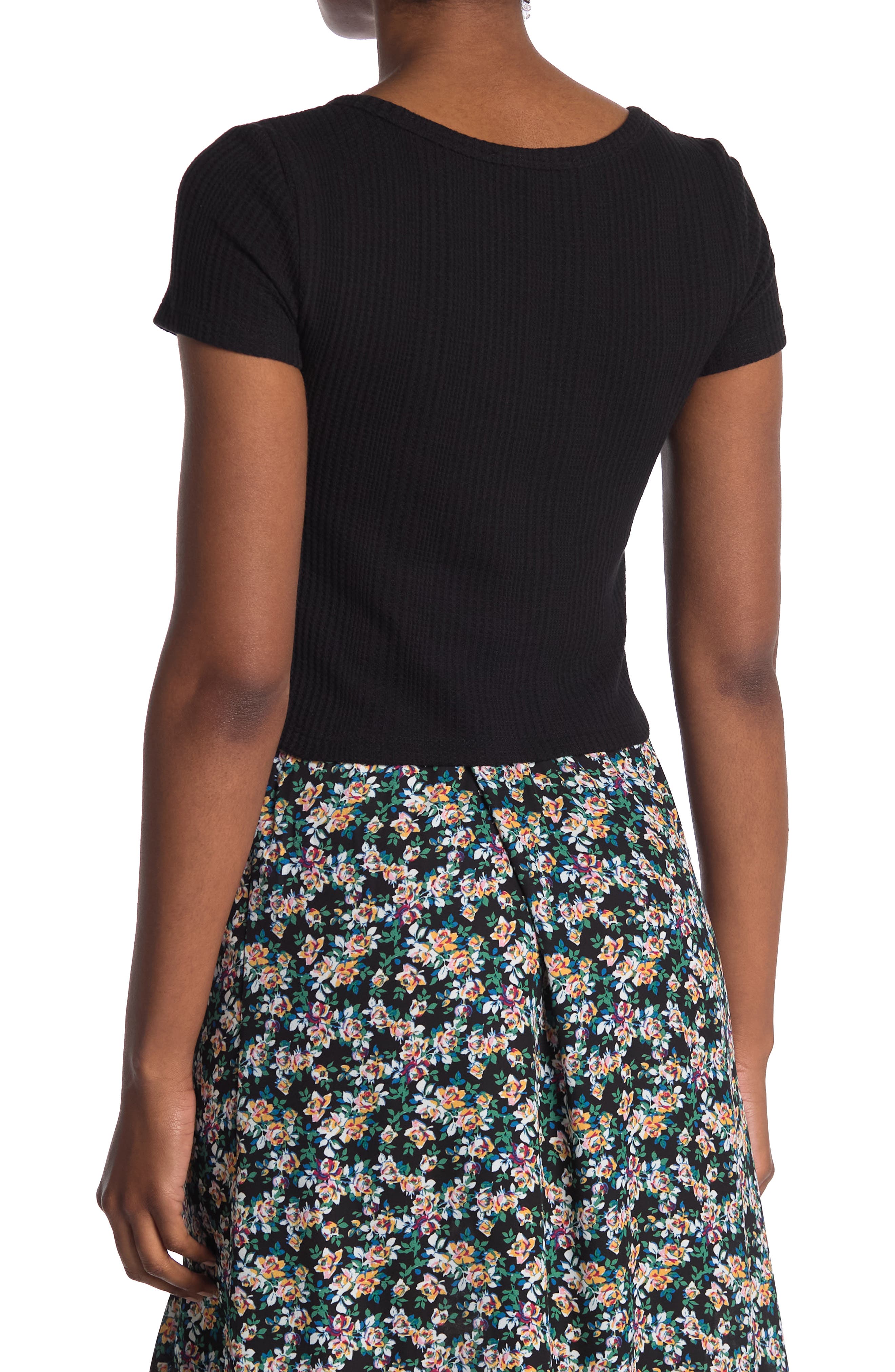 Elodie | Waffle Knit Short Sleeve Button-Up Crop Top | Nordstrom Rack